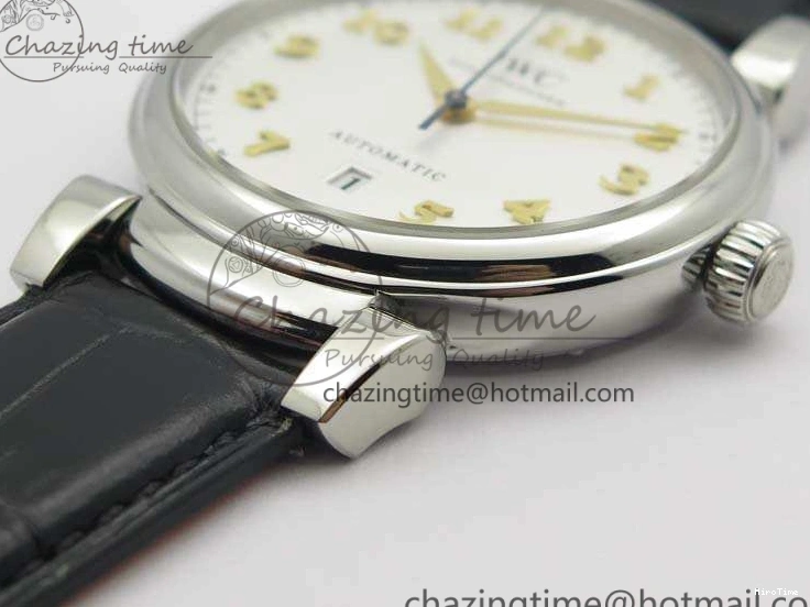 MIROTIME 0415 WaterResistant Da Vinci IW356601 SS MKF 1:1 Best Edition White Dial On Black Leather Strap A 7232